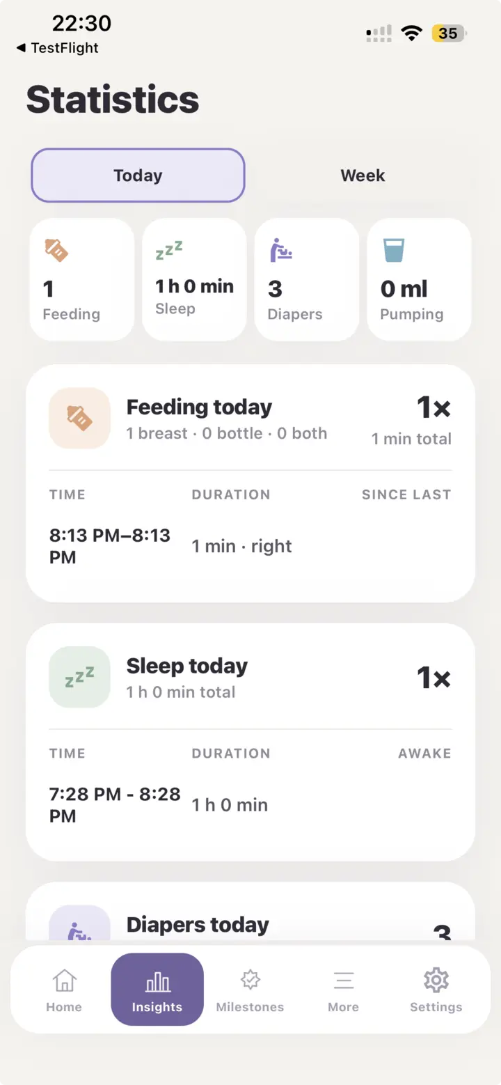 Bubbi statistics screen