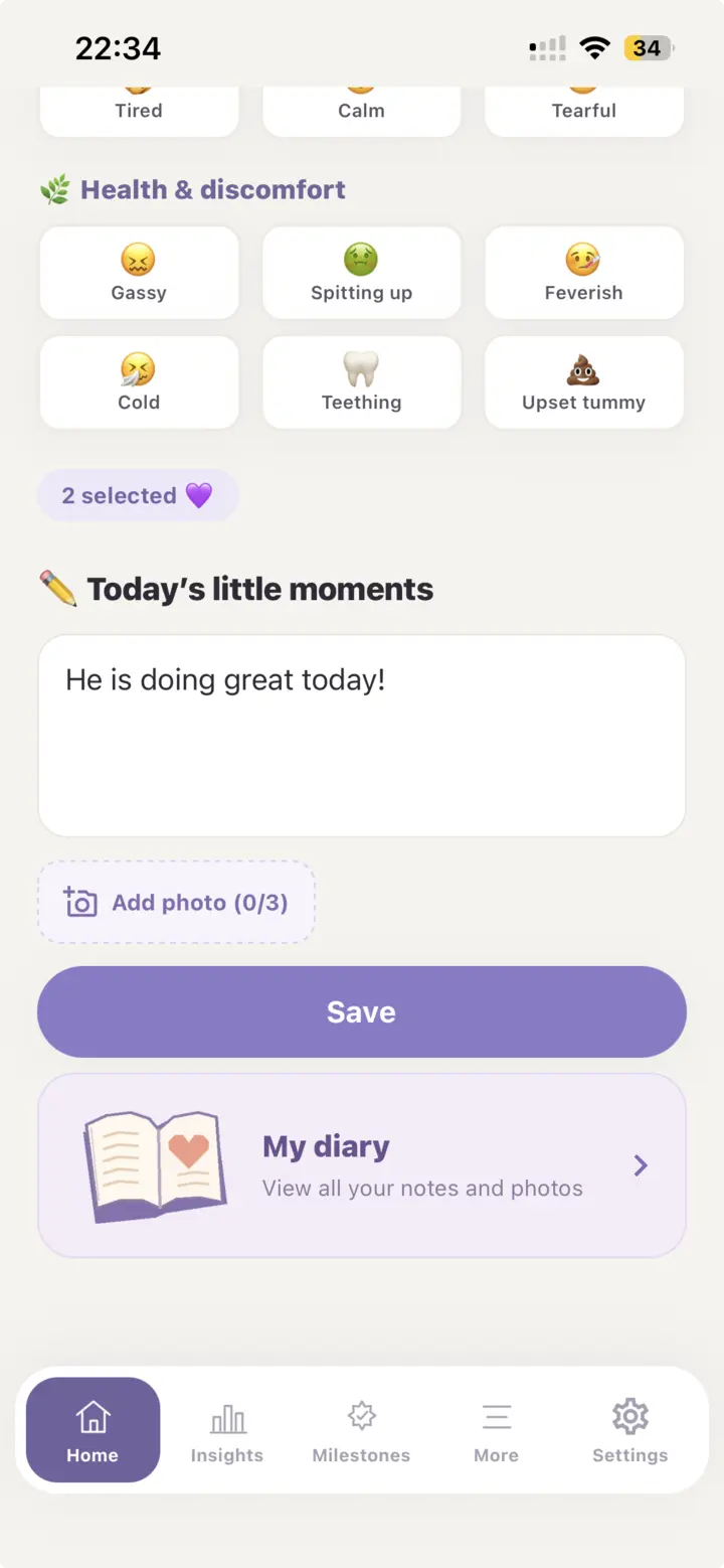 Bubbi diary screen